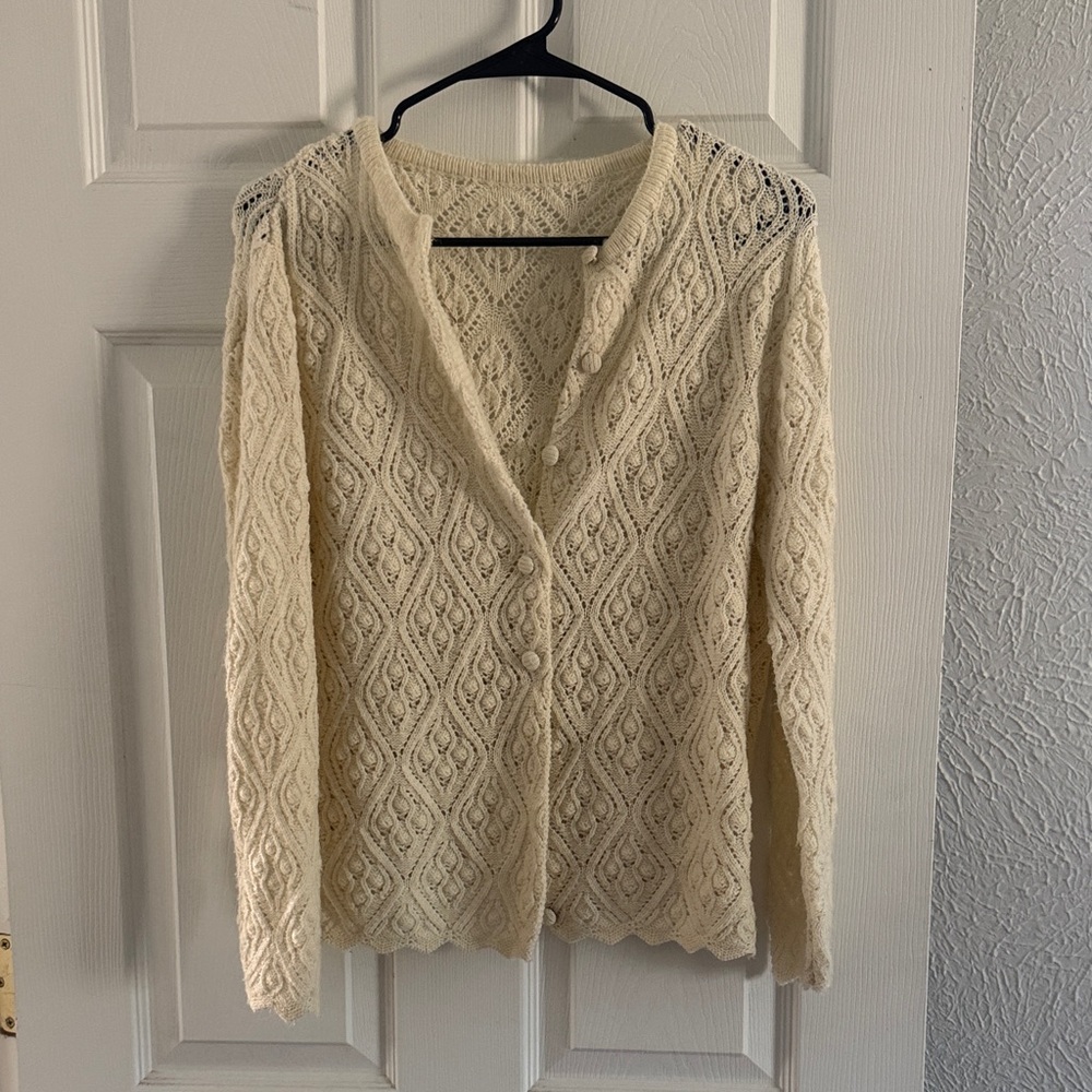 Cream Lace Cardigan Sweater